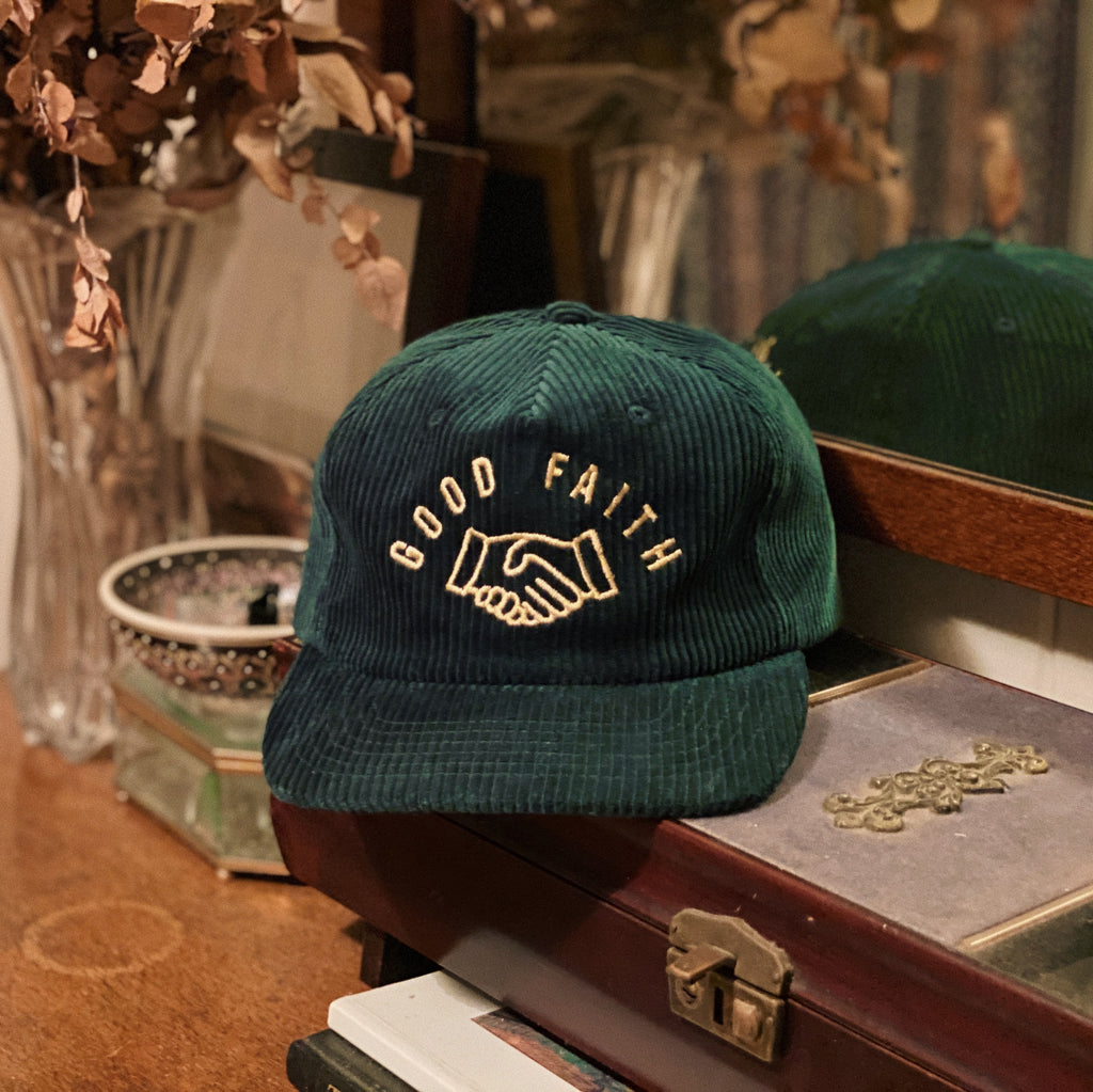 Good Faith Standard Corduroy Snapback Hat Green/Cream